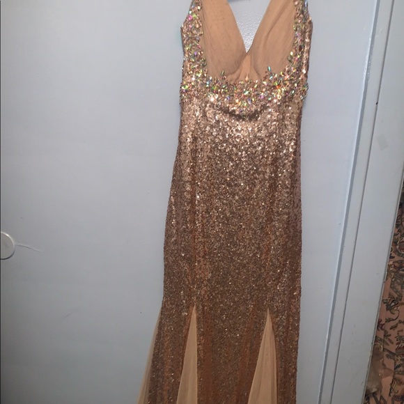 Gold sequin dress size 8 for prom, wedding, etc - Picture 1 of 5